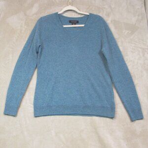 TAHARI 100% 2-Ply Cashmere V-Neck Sweater in Deep Heathered Teal Blue Size M